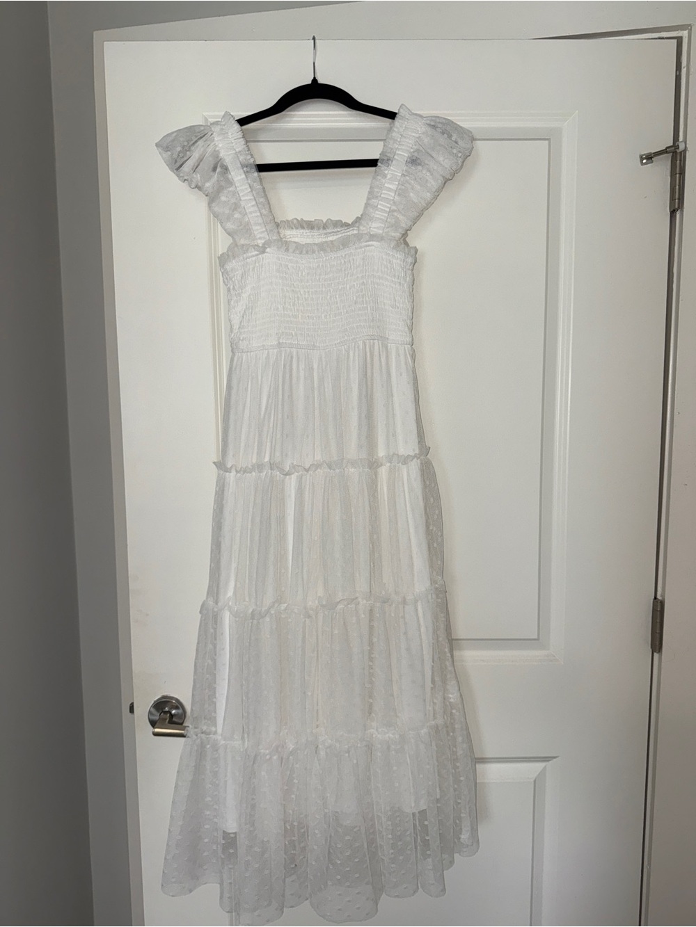 Blu Pepper Swiss Dot Smocked Tiered Maxi/Midi Dress -white - Women’s - Picture 5 of 5